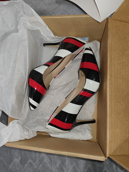 INC International Concepts Shoes - INC Striped Patent Pointed-Toe Pumps - Black/White/Red - 9M